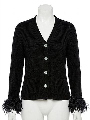 Nic + Zoe Nova Nightfall Button Down Sweater Cardigan With Fringe Sleeves in Black (view 1)
