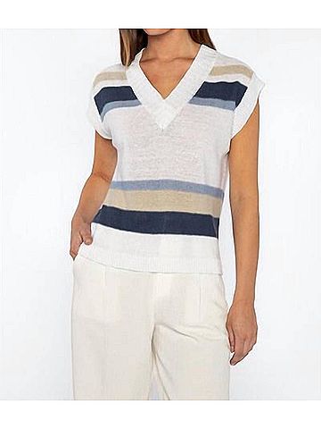 Kinross Women's Stripe Sleeveless Vee Top in Indigo Multi (view 2)