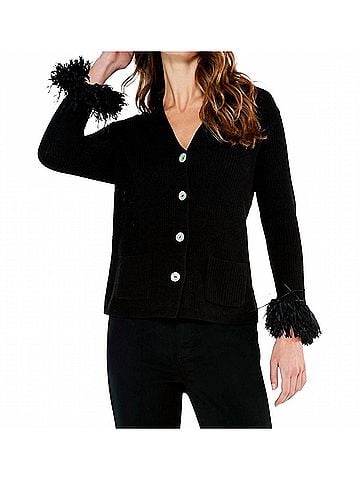 Nic + Zoe Nova Nightfall Button Down Sweater Cardigan With Fringe Sleeves in Black (view 2)