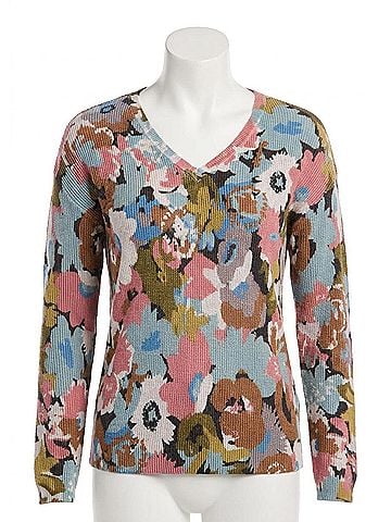 FDJ Paulla Printed V-Neck Sweater in Fall Forest (view 1)