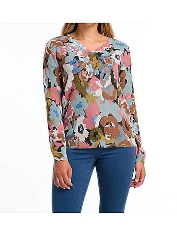FDJ Paulla Printed V-Neck Sweater in Fall Forest (view 2)