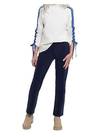 Tribal Ruth Ruched Sleeve Color Block Sweater in Blue/Gray (view 2)