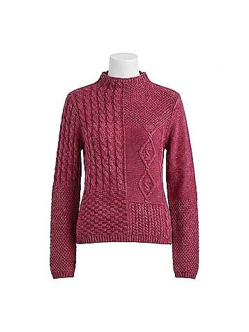 Tribal Cable Funnel Neck Sweater in Red Plum (view 1)