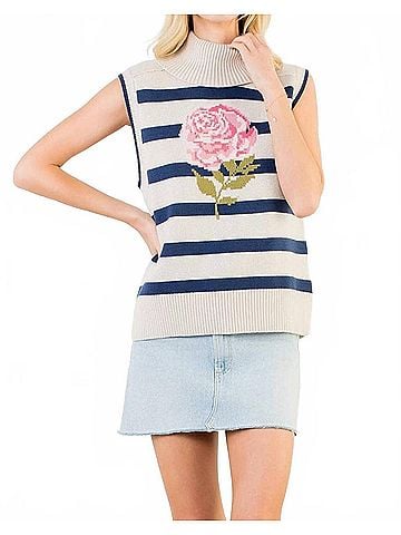 THML Pretty In Pink Sleeveless Knit Sweater in Cream (view 2)