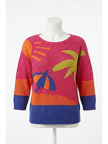 Tribal Teya Beach Scene Crochet Sweater in Berry (view 1)