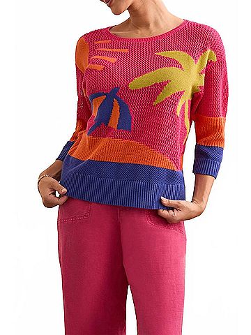 Tribal Teya Beach Scene Crochet Sweater in Berry (view 2)