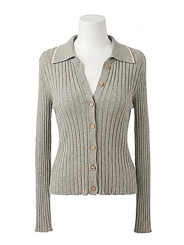 Promesa U.S.A. Lila Self Button Ribbed Knit Sweater in Gray (view 1)