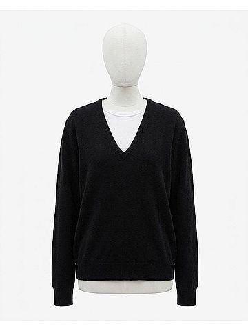 Mijeong Park Cashmere Blend V-Neck Sweater in Black (view 1)