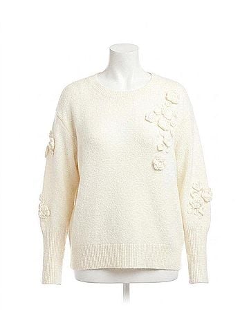Karen Kane Hand Embroidered Flower Detail Sweater - Plus in Light Oatmeal (view 1)