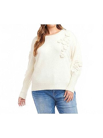 Karen Kane Hand Embroidered Flower Detail Sweater - Plus in Light Oatmeal (view 2)