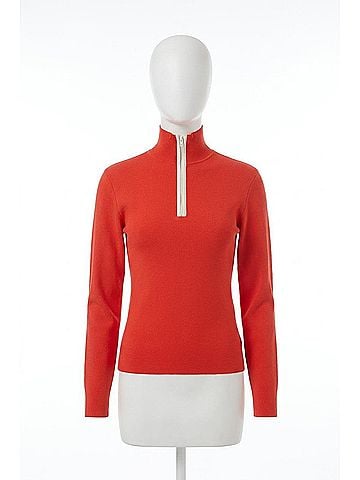 Closed Half-Zip Knit Sweater in Coral Red (view 1)