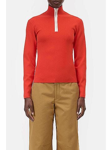 Closed Half-Zip Knit Sweater in Coral Red (view 2)