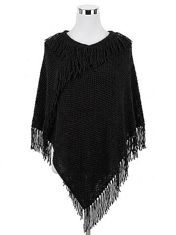 Coco + Carmen Annie Poncho With Fringe in Black (view 1)