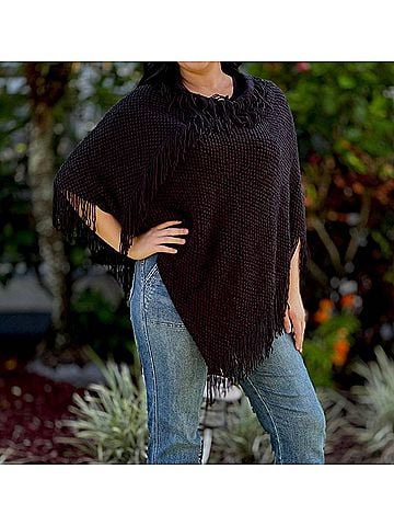 Coco + Carmen Annie Poncho With Fringe in Black (view 2)