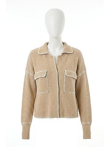 Central Park West Maisie Topstitch Sweater in Oat (view 1)