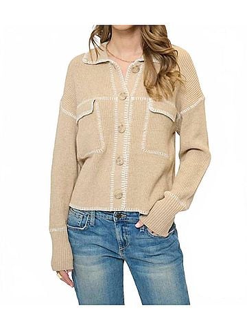 Central Park West Maisie Topstitch Sweater in Oat (view 2)