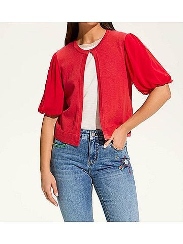 FDJ Eliana Elbow Sleeve Cardigan in Rouge (view 2)