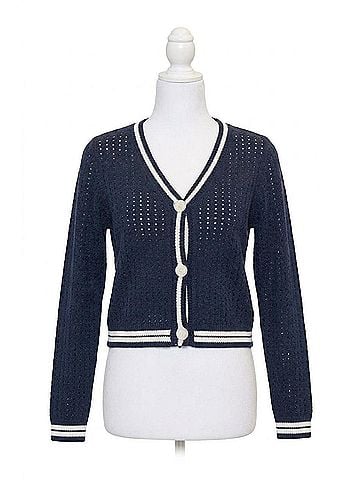 Central Park West Franki Varsity Mesh Cardigan in Navy (view 1)