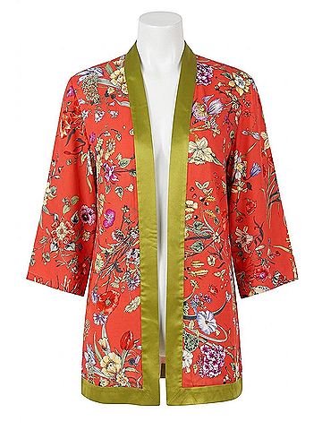 Love Token Thomas Floral Open Front Kimono in Coral (view 1)