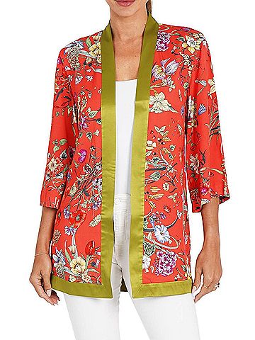 Love Token Thomas Floral Open Front Kimono in Coral (view 2)