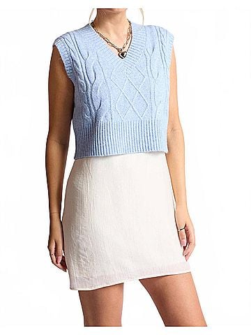 Sage the Label Clarke Cable Knit Sweater Vest in Sky (view 2)