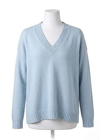 Minnie Rose Cashmere Long And Lean V-Neck Sweater in Baby Blue (view 1)