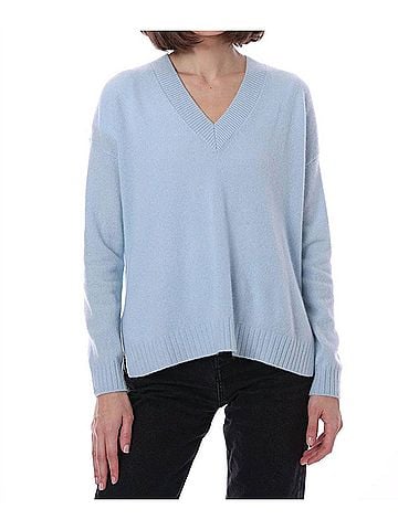 Minnie Rose Cashmere Long And Lean V-Neck Sweater in Baby Blue (view 2)