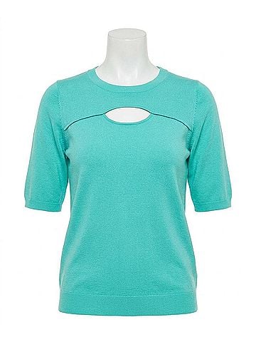ESQUALO Sigrun Short Sleeve Open Front Sweater in Pool Blue (view 1)