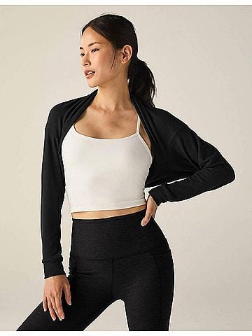 Beyond Yoga Duet 2-Way Convertible Shrug in Black (view 2)