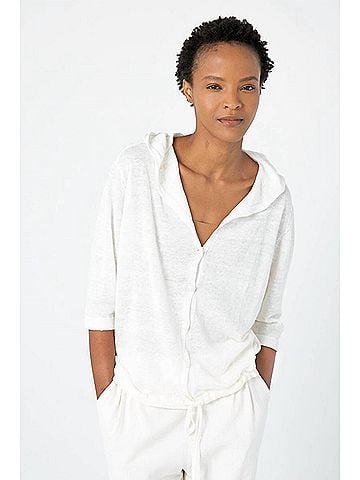 Kinross Drawstring Hooded Cardigan in White (view 2)