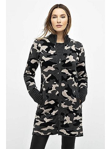 Kinross Camo Zip Cardigan in Charcoal Multi (view 2)