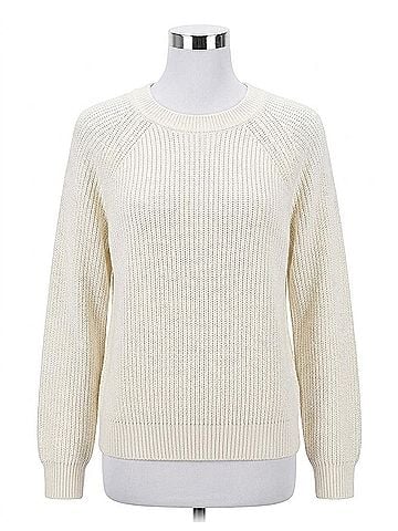 Autumn Cashmere Scallop Shaker Crew Sweater in Bleach White (view 1)