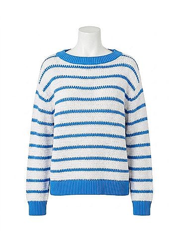 French Connection Teddy Knit Open Stripe Pullover Sweater in Summer White-Blue Hydrangea (view 1)