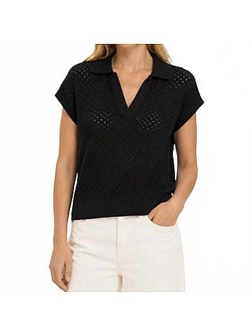 Autumn Cashmere Boxy Mesh Johnny Collar Tee in Black (view 2)
