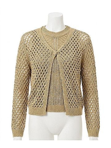 ESQUALO Cira Button Lurex Cardigan in Gold (view 1)