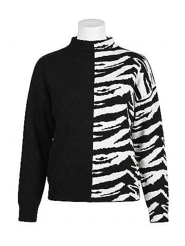 Frank Lyman Design Long Sleeve Zebra Sweater in Black And White (view 1)