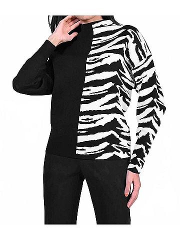 Frank Lyman Design Long Sleeve Zebra Sweater in Black And White (view 2)