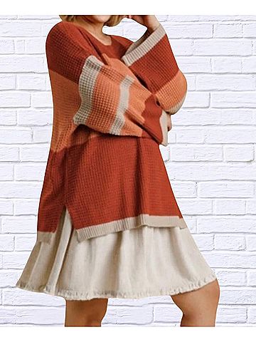 Umgee Betty Color Block Sweater in Rust (view 2)