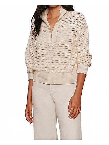 Sanctuary Open Knit Half Zip Sweater in Collagen (view 2)