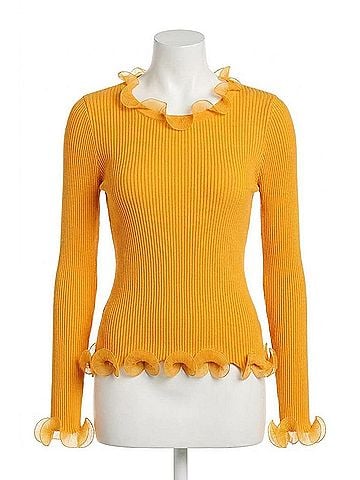 Milly Wired Edge Ribbed Knit Pullover Sweater in Tangerine (view 1)