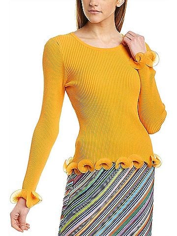 Milly Wired Edge Ribbed Knit Pullover Sweater in Tangerine (view 2)