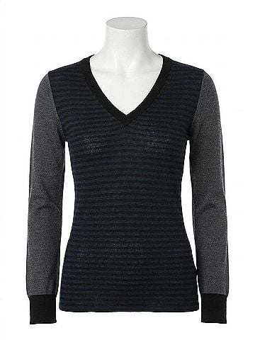 Label + Thread Skinny Rib Vee Pullover in Charcoal/Ocean (view 1)