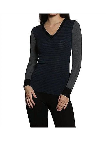 Label + Thread Skinny Rib Vee Pullover in Charcoal/Ocean (view 2)