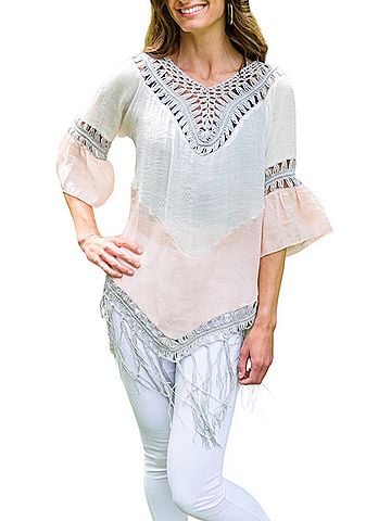 143 story Get Me Started Poncho in White/Blush (view 2)
