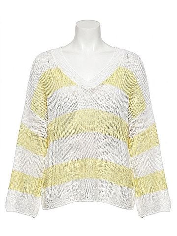 Pol Evelyn Open-Knit Top in White/Yellow (view 1)
