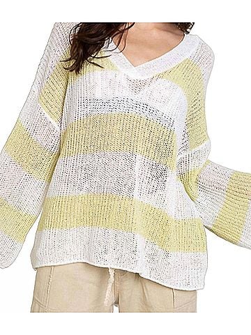 Pol Evelyn Open-Knit Top in White/Yellow (view 2)
