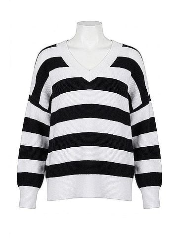 RD Style Oversized Ottoman Rugby Striped Sweater in Black/White (view 1)