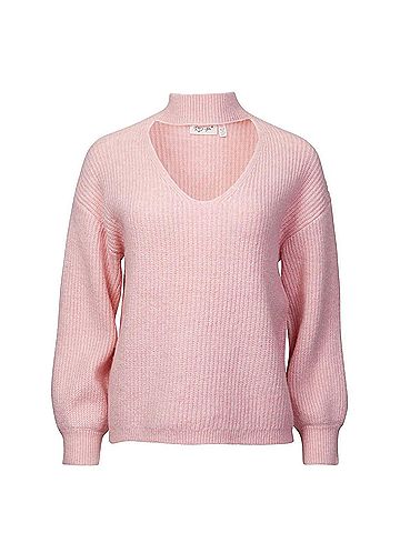 RD Style Cutout Ribbed-Knit Turtleneck Sweater in Blush (view 2)