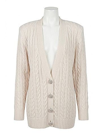 Ronny Kobo Parmida Cashmere Knit Cardigan in Light Khaki (view 1)