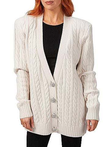 Ronny Kobo Parmida Cashmere Knit Cardigan in Light Khaki (view 2)